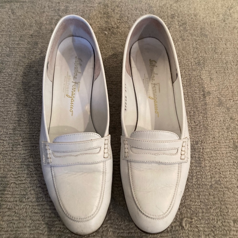 Salvatore Ferragamo vintage white leather loafers